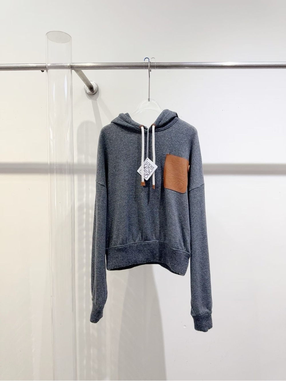 Loewe Charcoal Hoodie with Brown Chest Patch